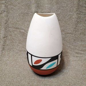 Vintage Native American Pottery Polychrome Vase, Signed Acoma Pueblo New Mexico